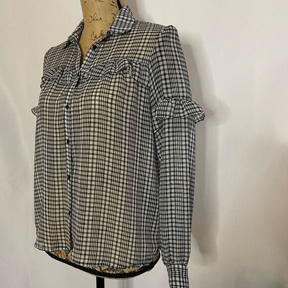 DIVIDED by H&M Black and White Plaid Sheer Long Sleeves Button-Up Blouse - Picture 4 of 8